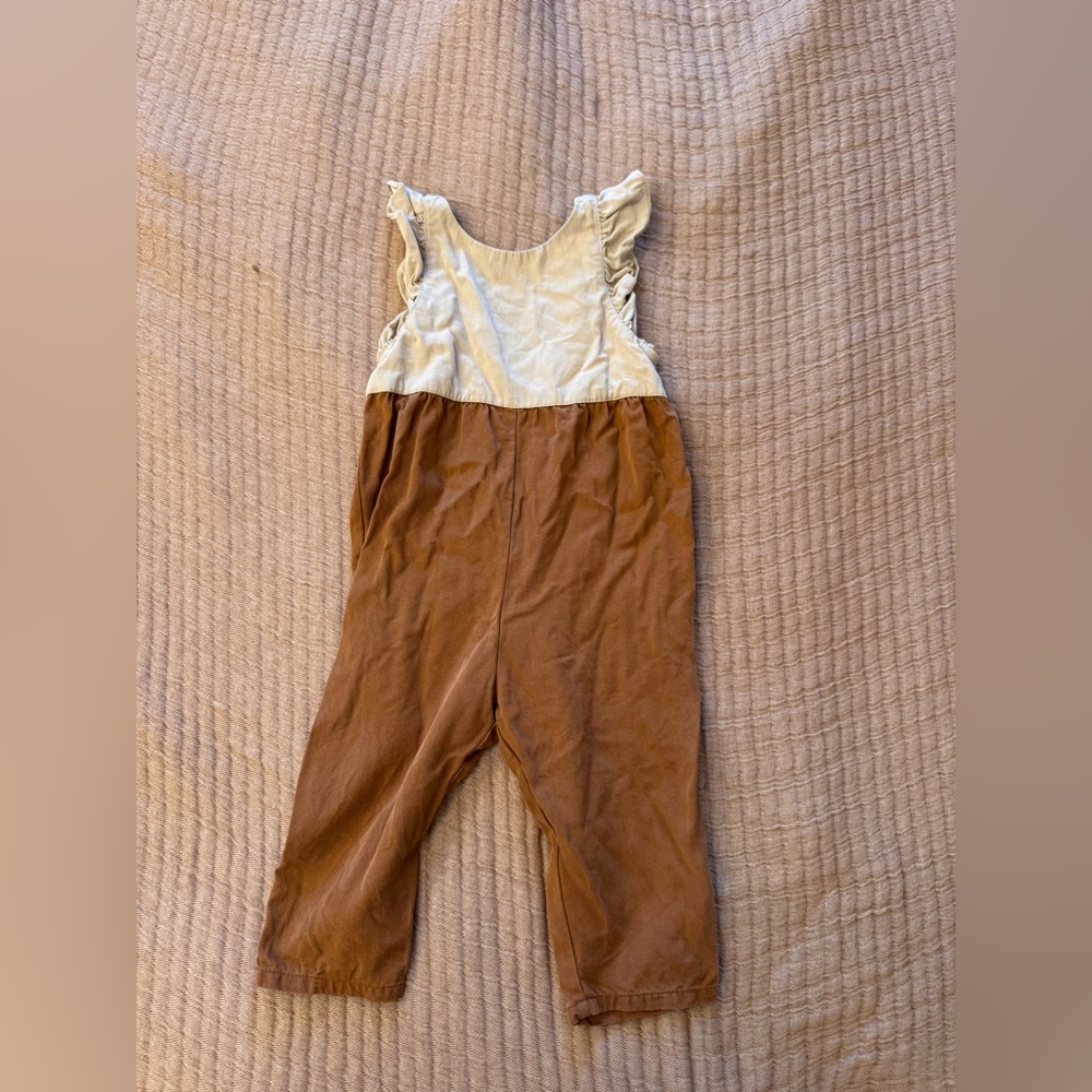 Zara Cream and Brown Ruffle Jumpsuit 2-3 yrs